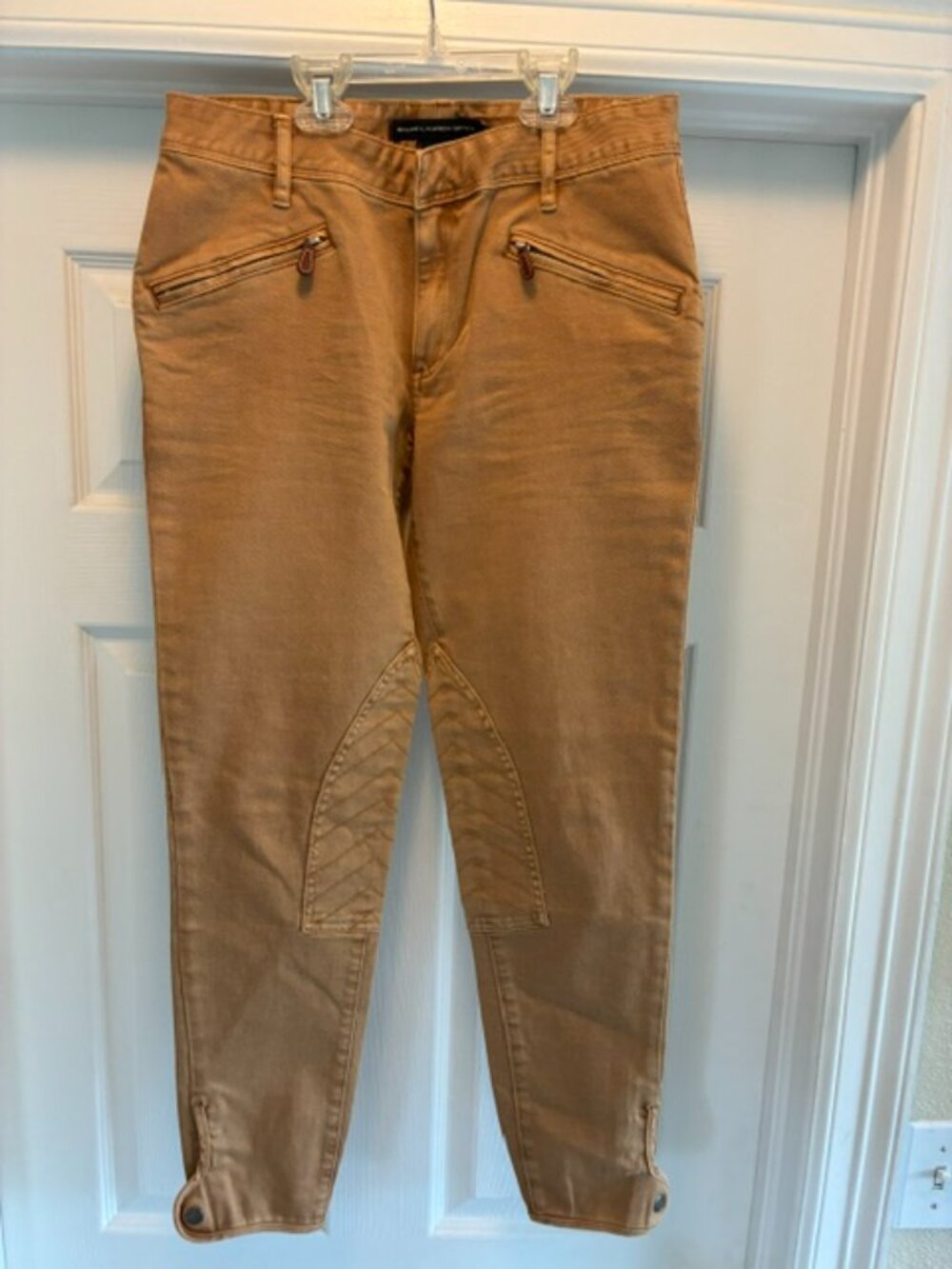 Ralph Lauren Sport Tan Equestrian Pants Stretch Knee Patches Size 28